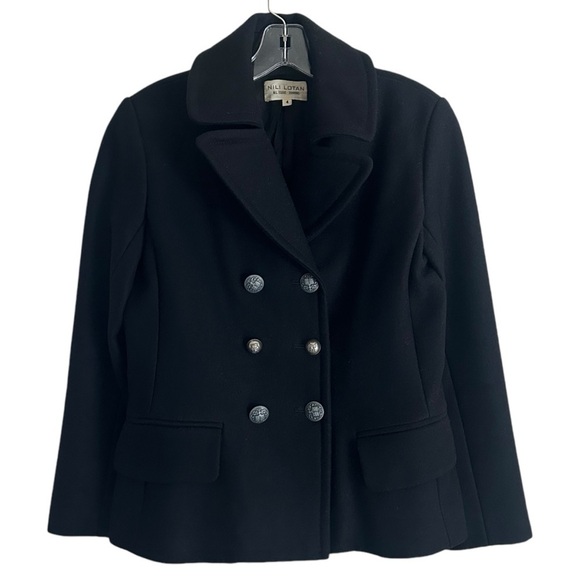 Nili Lotan Red Cuff Virgin Wool Short Peacoat in Black Size 4 - Picture 1 of 10